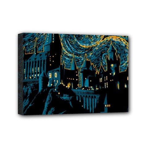 Hogwarts Castle Van Gogh Mini Canvas 7  X 5  (stretched) by Salman4z