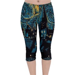 Hogwarts Castle Van Gogh Velvet Capri Leggings  by Salman4z