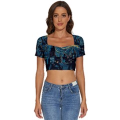 Hogwarts Castle Van Gogh Short Sleeve Square Neckline Crop Top  by Salman4z