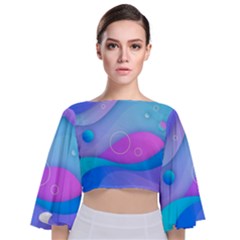 Colorful Blue Purple Wave Tie Back Butterfly Sleeve Chiffon Top by Salman4z