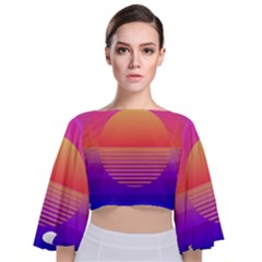 Sunset Summer Time Tie Back Butterfly Sleeve Chiffon Top by Salman4z