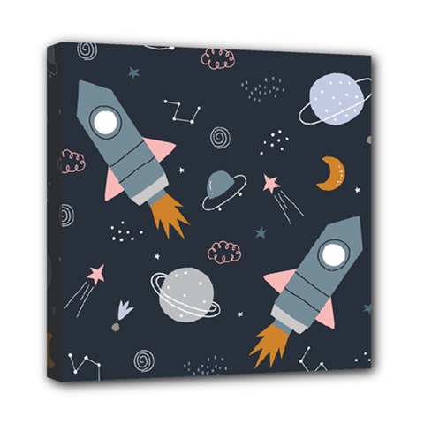 Space Background Illustration With Stars And Rocket Seamless Vector Pattern Mini Canvas 8  X 8  (stretched) by Salman4z