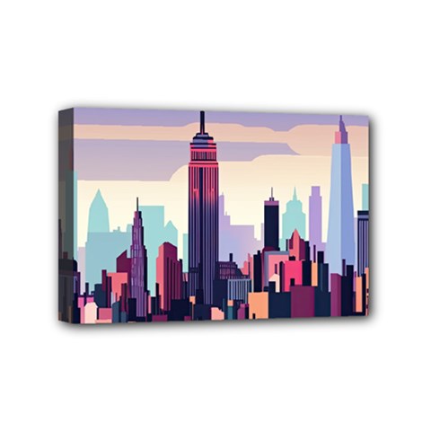 New York Skyline Cityscape Nyc New York City Landmark Mini Canvas 6  X 4  (stretched) by Jancukart