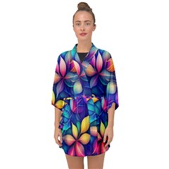 Ai Generated Artwork Leaves Nature Pattern Half Sleeve Chiffon Kimono by Jancukart