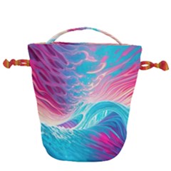 Tsunami Waves Ocean Sea Nautical Nature Water 6 Drawstring Bucket Bag by Jancukart
