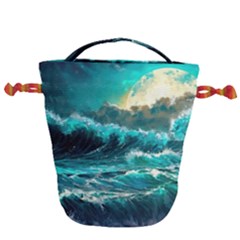 Tsunami Waves Ocean Sea Nautical Nature Water 5 Drawstring Bucket Bag by Jancukart