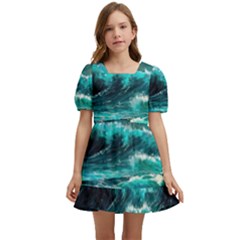 Tsunami Waves Ocean Sea Nautical Nature Water 5 Kids  Short Sleeve Dolly Dress by Jancukart