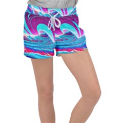 Tsunami Waves Ocean Sea Nautical Nature Water 3 Women s Velour Lounge Shorts by Jancukart