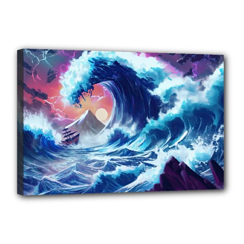 Storm Tsunami Waves Ocean Sea Nautical Nature Canvas 18  X 12  (stretched) by Jancukart