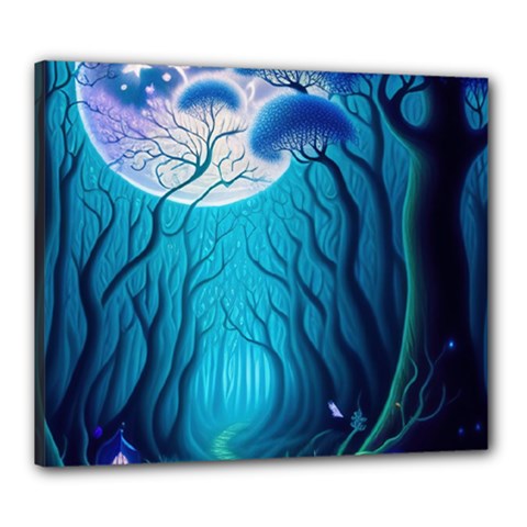 Forrest Jungle Blue Artwork Canvas 24  X 20  (stretched) by Jancukart