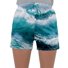 Waves Ocean Sea Tsunami Nautical 4 Sleepwear Shorts by Jancukart