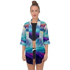 Waves Ocean Sea Tsunami Nautical Nature Water Open Front Chiffon Kimono by Jancukart