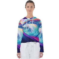 Waves Ocean Sea Tsunami Nautical Nature Water Women s Slouchy Sweat by Jancukart