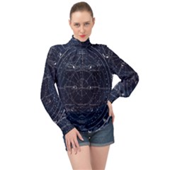 Vintage Astrology Poster High Neck Long Sleeve Chiffon Top by ConteMonfrey