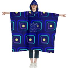 Blue Neon Squares - Modern Abstract Women s Hooded Rain Ponchos by ConteMonfrey