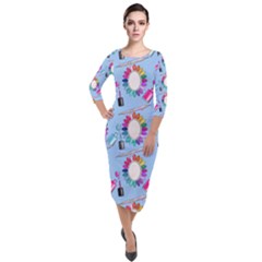 Manicure Quarter Sleeve Midi Velour Bodycon Dress by SychEva