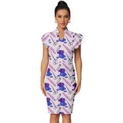 Manicure Vintage Frill Sleeve V-neck Bodycon Dress by SychEva