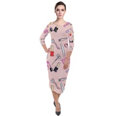 Manicure Quarter Sleeve Midi Velour Bodycon Dress by SychEva