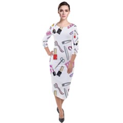 Manicure Nail Pedicure Quarter Sleeve Midi Velour Bodycon Dress by SychEva