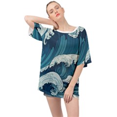 Waves Ocean Sea Pattern Water Tsunami Rough Seas Oversized Chiffon Top by Wegoenart
