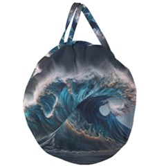 Tsunami Waves Ocean Sea Water Rough Seas Nature Giant Round Zipper Tote by Wegoenart