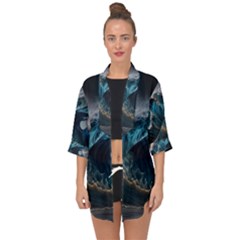 Tsunami Waves Ocean Sea Water Rough Seas Nature Open Front Chiffon Kimono by Wegoenart