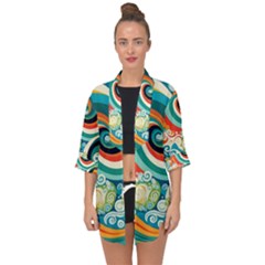 Waves Ocean Sea Abstract Whimsical Abstract Art 2 Open Front Chiffon Kimono by Wegoenart