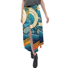 Waves Ocean Sea Abstract Whimsical Abstract Art 3 Velour Split Maxi Skirt by Wegoenart