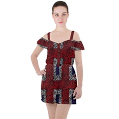 Union Jack Flag Uk Patriotic Ruffle Cut Out Chiffon Playsuit by Celenk
