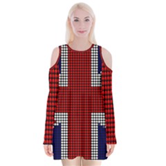 Union Jack Flag British Flag Velvet Long Sleeve Shoulder Cutout Dress by Celenk