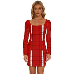 Union Jack Flag Uk Patriotic Long Sleeve Square Neck Bodycon Velvet Dress by Celenk