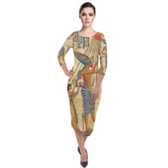 Egyptian Man Sun God Ra Amun Quarter Sleeve Midi Velour Bodycon Dress by Celenk