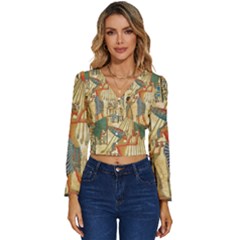 Egyptian Man Sun God Ra Amun Long Sleeve V-neck Top by Celenk