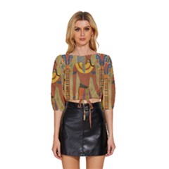 Egyptian Tutunkhamun Pharaoh Design Mid Sleeve Drawstring Hem Top by Celenk