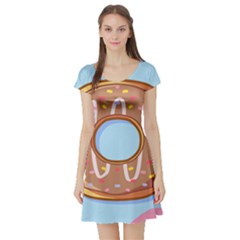 Dessert Food Donut Sweet Decor Chocolate Bread Short Sleeve Skater Dress by Uceng