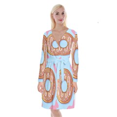 Dessert Food Donut Sweet Decor Chocolate Bread Long Sleeve Velvet Front Wrap Dress by Uceng