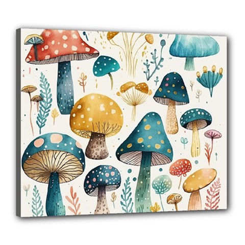 Mushroom Forest Fantasy Flower Nature Canvas 24  X 20  (stretched) by Uceng