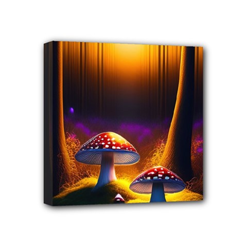 Ai Generated Mushrooms Wallpaper Mini Canvas 4  X 4  (stretched) by Uceng