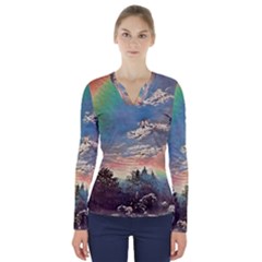 Abstract Art Psychedelic Arts Experimental V-neck Long Sleeve Top by Uceng