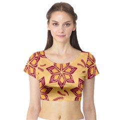 Flower Mandala Template Sketch Drawing Art Short Sleeve Crop Top by Uceng