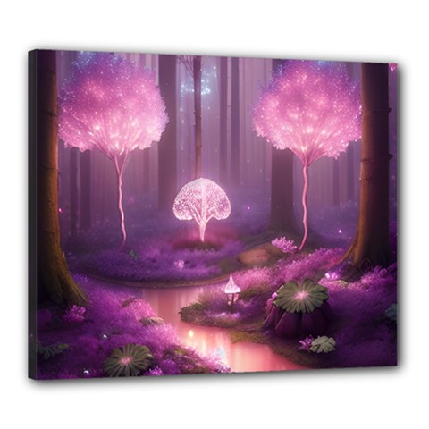 Trees Forest Landscape Nature Neon Canvas 24  X 20  (stretched) by Uceng