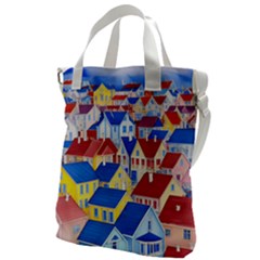 City Houses Cute Drawing Landscape Village Canvas Messenger Bag by Uceng