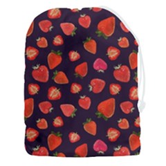 Strawberry On Black Drawstring Pouch (3xl) by SychEva