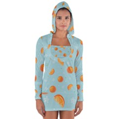 Oranges Pattern Long Sleeve Hooded T-shirt by SychEva