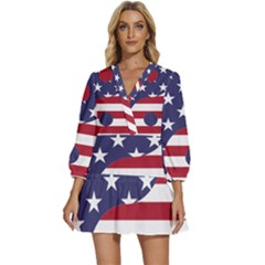 Yang Yin America Flag Abstract Art Asian Balance V-neck Placket Mini Dress by Wegoenart