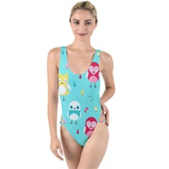 Owls Owl Bird Cute Animal Art Vector  Pattern Colorful High Leg Strappy Swimsuit by Salman4z