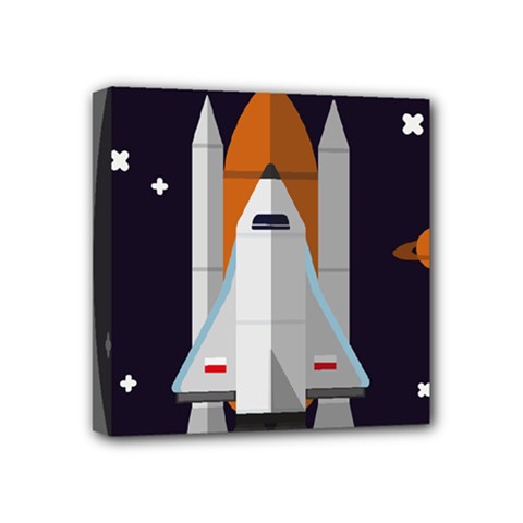Rocket Space Universe Spaceship Mini Canvas 4  X 4  (stretched) by Salman4z
