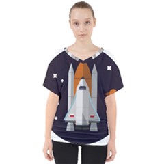 Rocket Space Universe Spaceship V-neck Dolman Drape Top by Salman4z