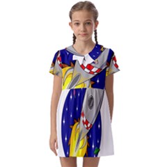 Rocket Ship Launch Vehicle Moon Kids  Asymmetric Collar Dress by Salman4z