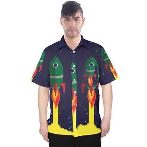 Rocket Halftone Astrology Astronaut Men s Hawaii Shirt by Salman4z